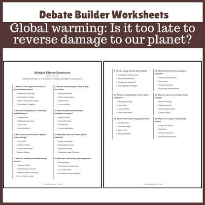 Global warming: Is it too late to reverse damage to our planet? | Favour and Against Worksheet Printable Activity