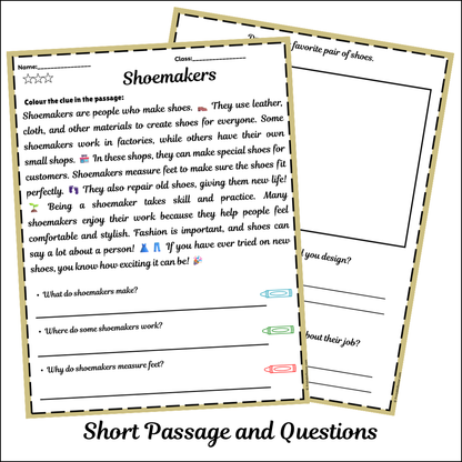 Shoemakers | Short Reading Comprehension Creative Worksheet