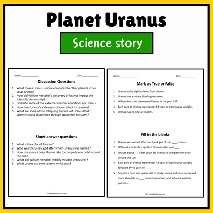 Planet Uranus | Science Story Reading Comprehension Activity