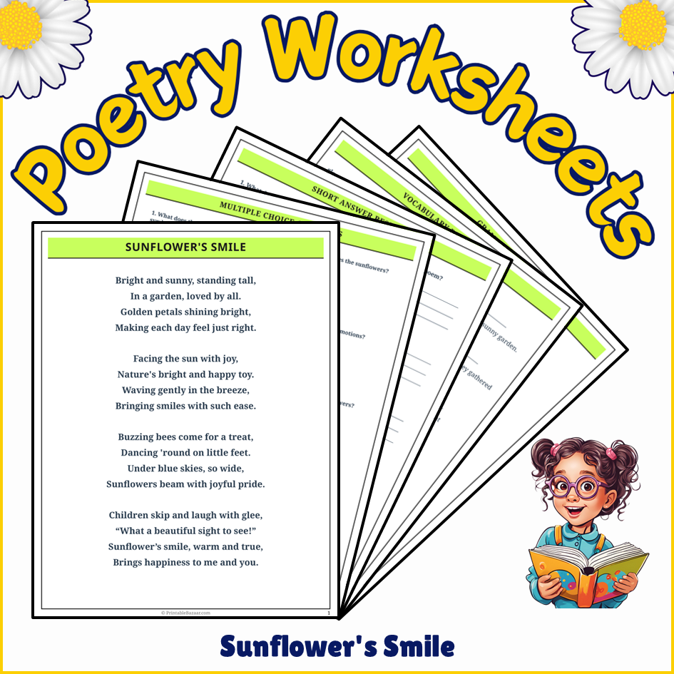 Sunflower's Smile | Poem Grammar Worksheet Printable Activity