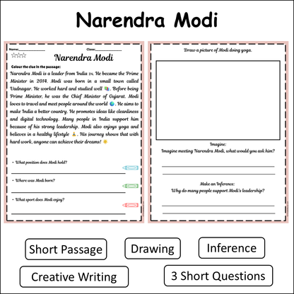 Narendra Modi | Short Reading Comprehension Creative Worksheet