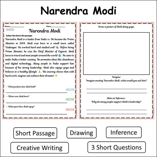 Narendra Modi | Short Reading Comprehension Creative Worksheet
