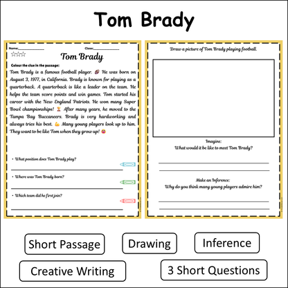 Tom Brady | Short Reading Comprehension Creative Worksheet