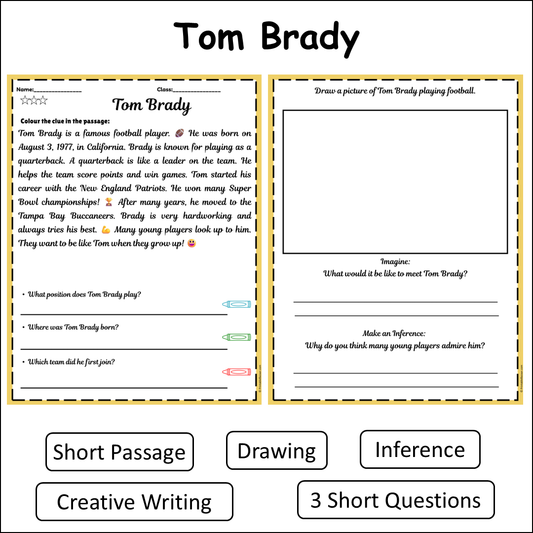 Tom Brady | Short Reading Comprehension Creative Worksheet