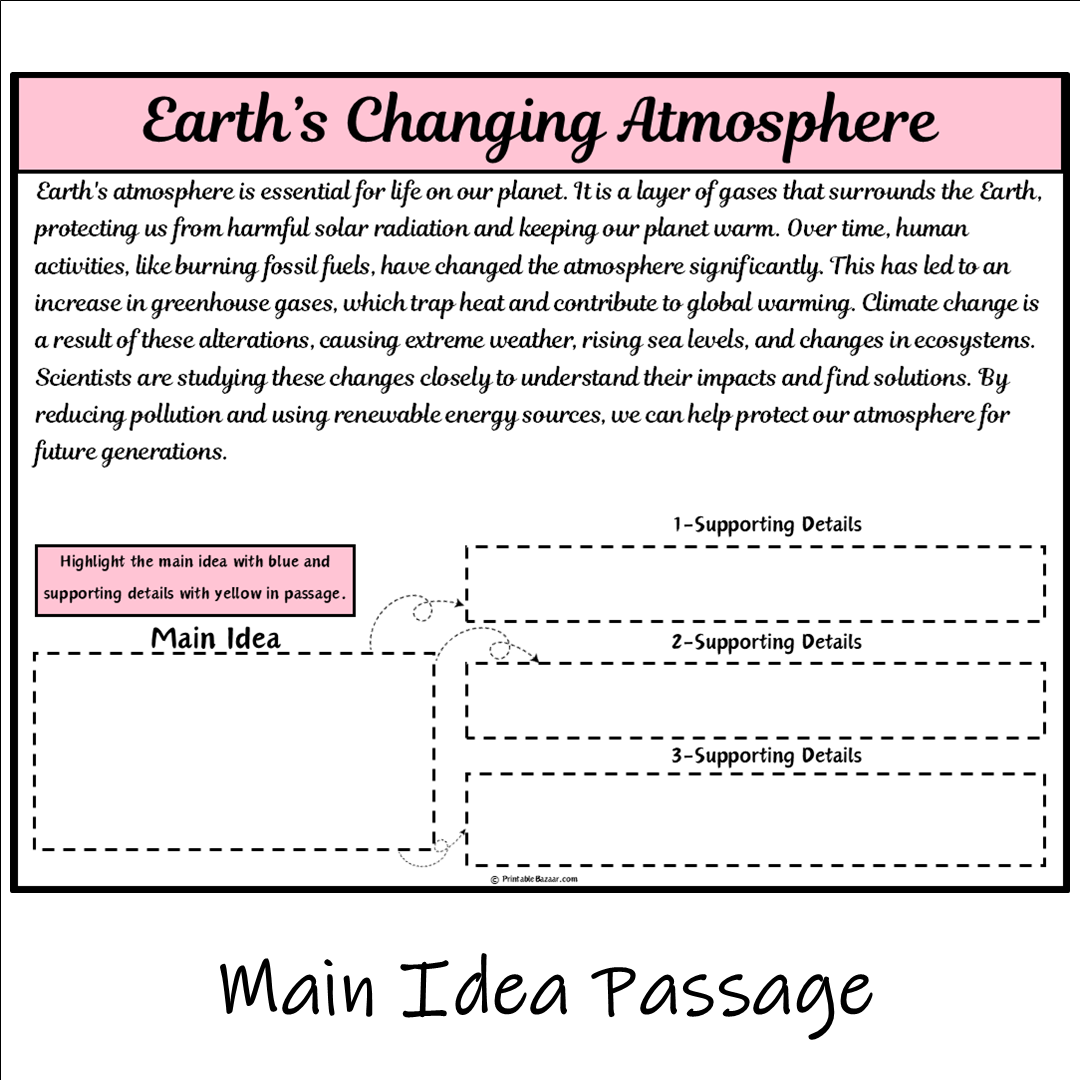 Earth’s Changing Atmosphere | Main Idea and Supporting Details Reading Passage and Questions