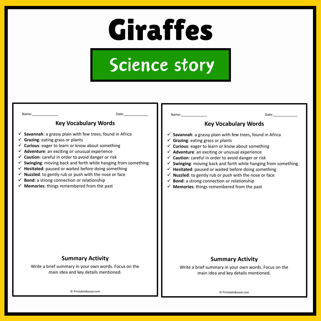 Giraffes | Science Story Reading Comprehension Activity