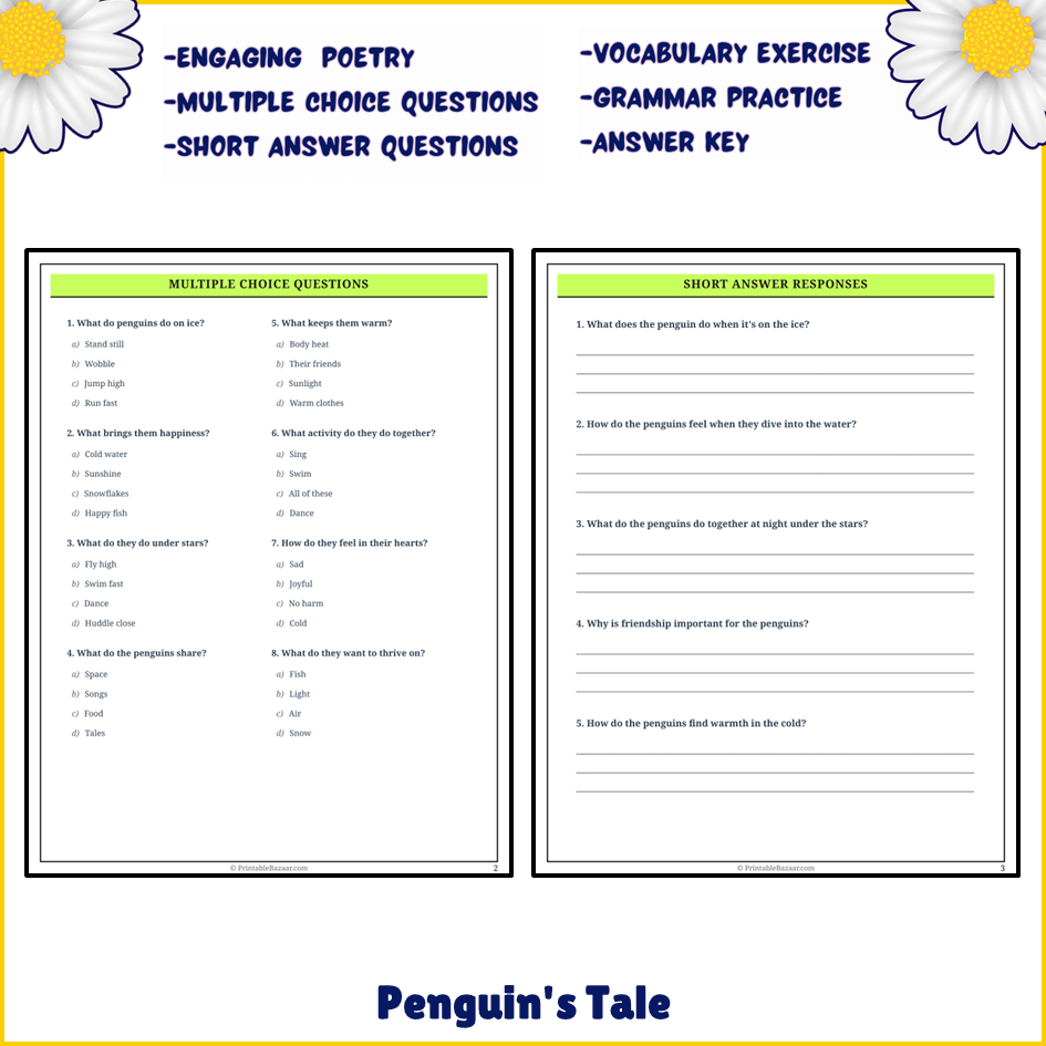 Penguin's Tale | Poem Grammar Worksheet Printable Activity