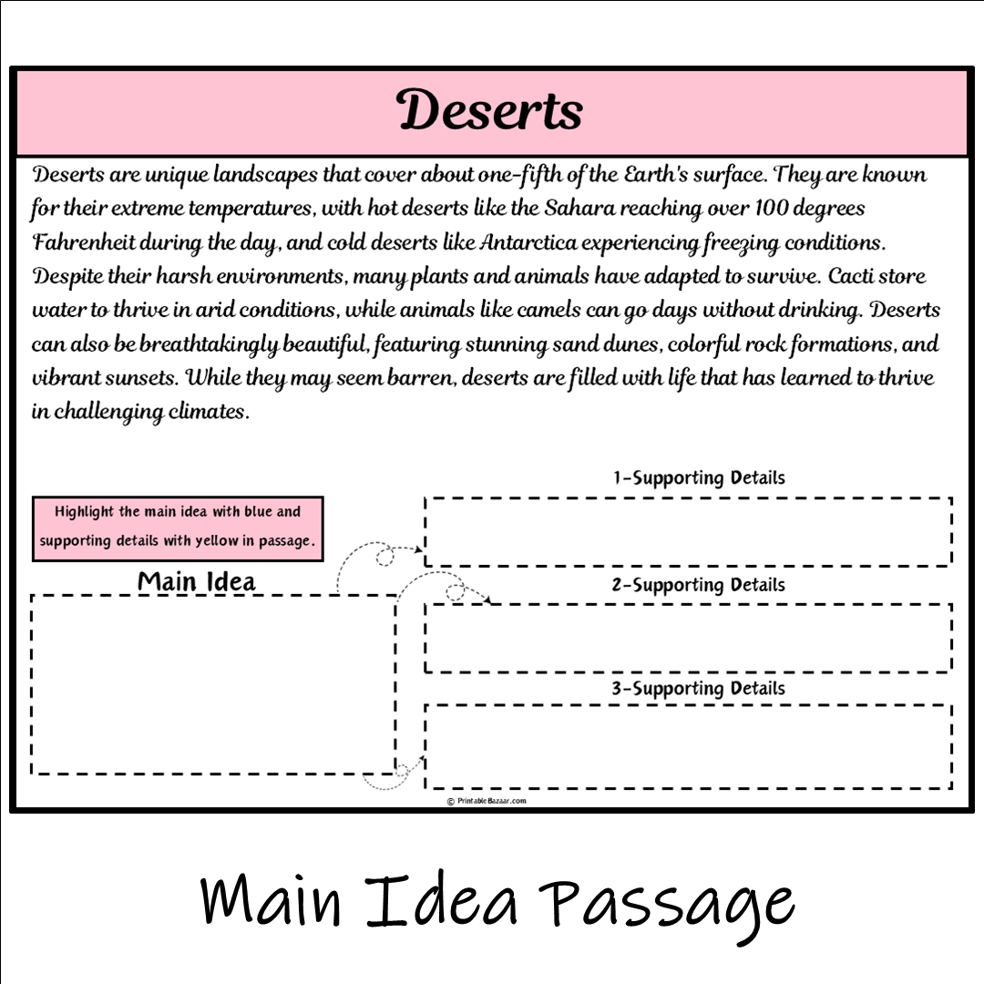 Deserts | Main Idea and Supporting Details Reading Passage and Questions