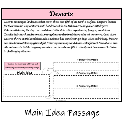 Deserts | Main Idea and Supporting Details Reading Passage and Questions