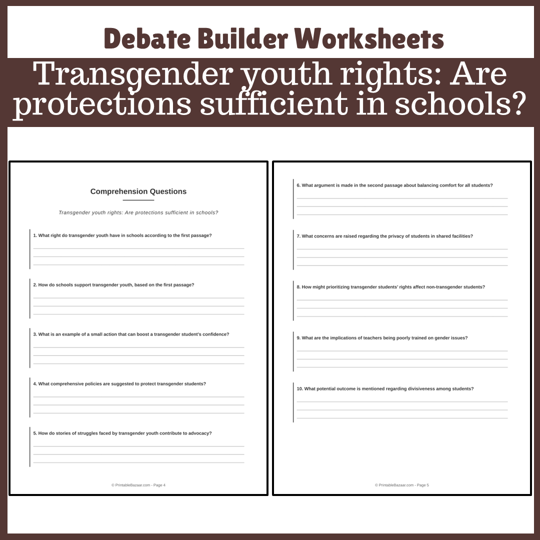 Transgender youth rights: Are protections sufficient in schools? | Favour and Against Worksheet Printable Activity