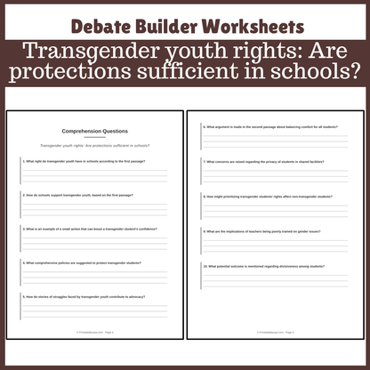 Transgender youth rights: Are protections sufficient in schools? | Favour and Against Worksheet Printable Activity