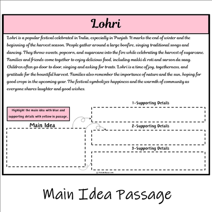 Lohri | Main Idea and Supporting Details Reading Passage and Questions