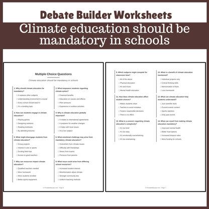 Climate education should be mandatory in schools | Favour and Against Worksheet Printable Activity