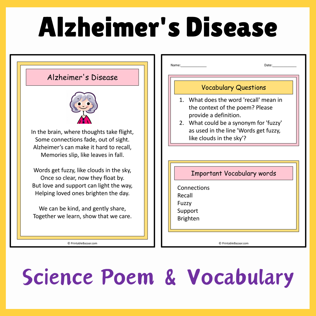 Alzheimer's Disease | Science Poem Reading Comprehension Activity