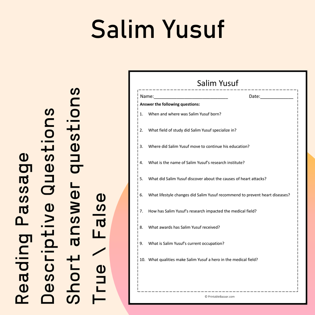 Salim Yusuf | Reading Comprehension Passage Printable Activity