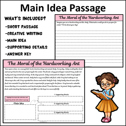 The Moral of the Hardworking Ant | Main Idea and Supporting Details Reading Passage and Questions