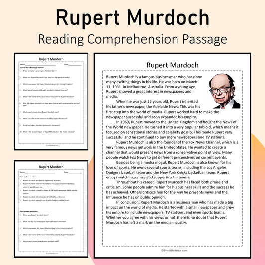 Rupert Murdoch | Reading Comprehension Passage Printable Activity