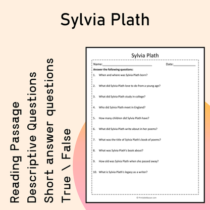 Sylvia Plath | Reading Comprehension Passage Printable Activity