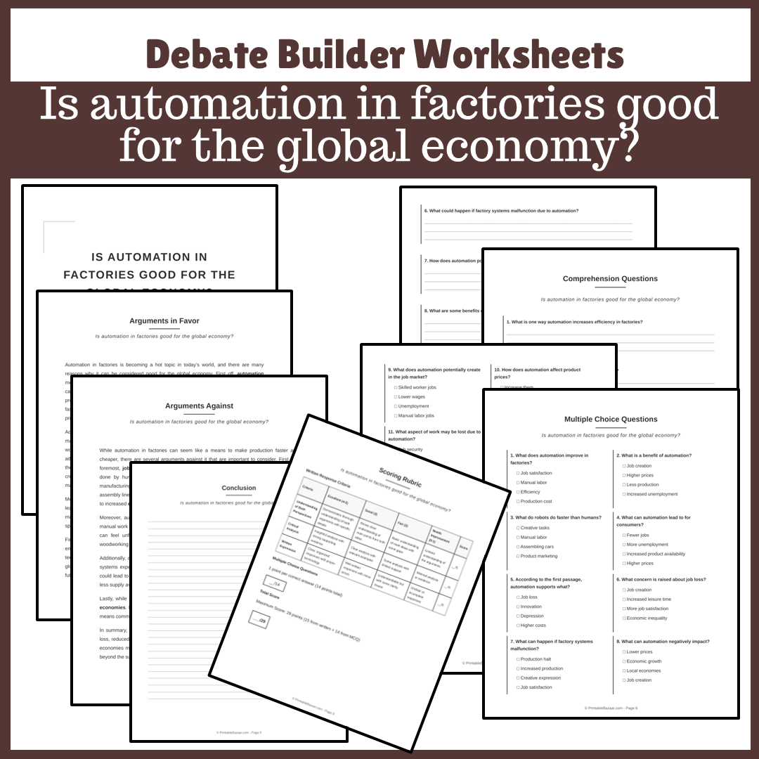 Is automation in factories good for the global economy? | Favour and Against Worksheet Printable Activity