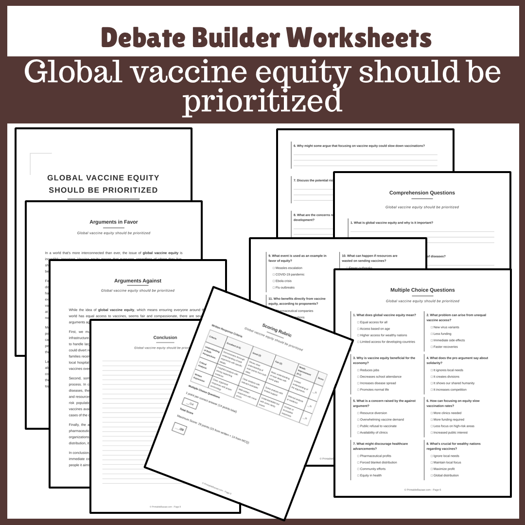 Global vaccine equity should be prioritized | Favour and Against Worksheet Printable Activity