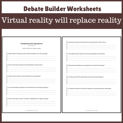 Virtual reality will replace reality | Favour and Against Worksheet Printable Activity