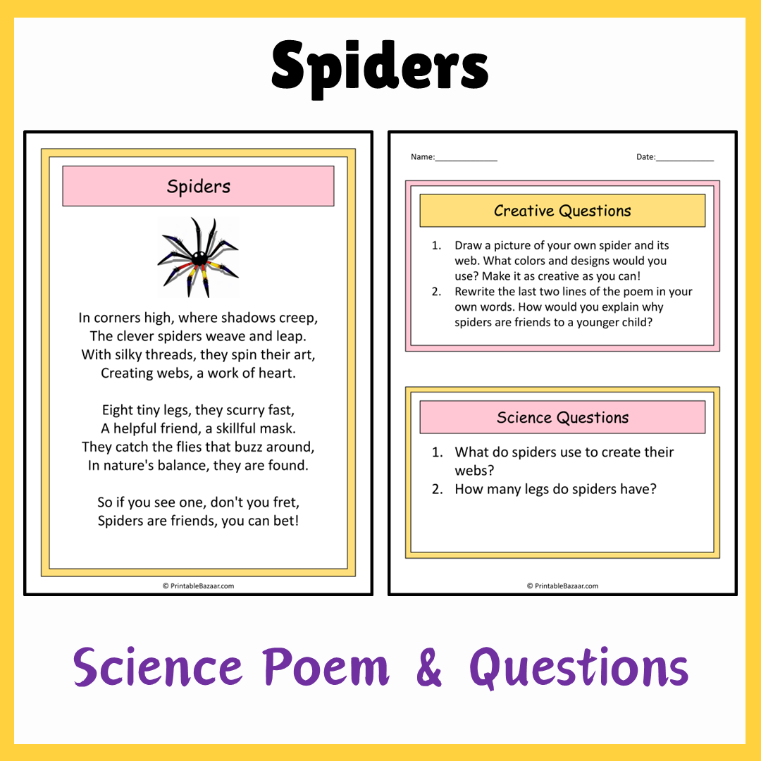 Spiders | Science Poem Reading Comprehension Activity