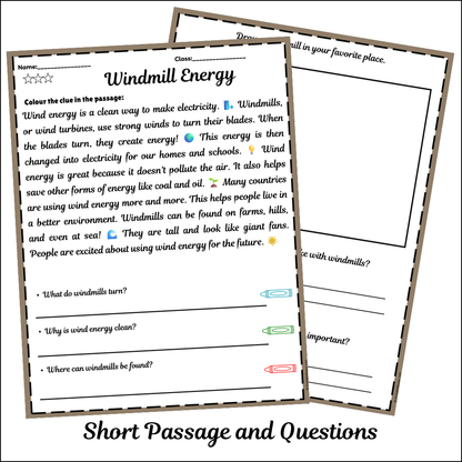 Windmill Energy | Short Reading Comprehension Creative Worksheet