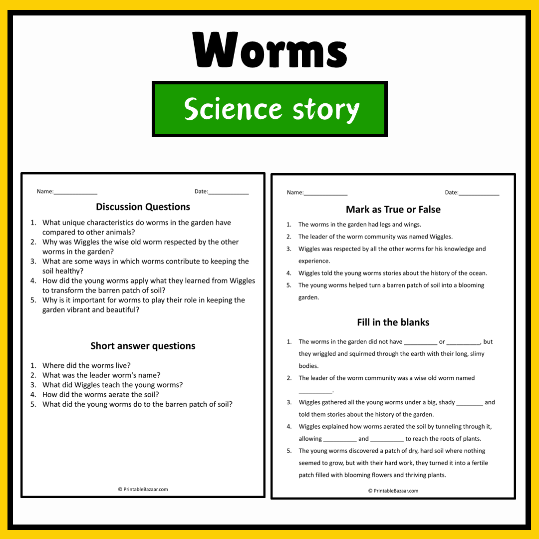 Worms | Science Story Reading Comprehension Activity