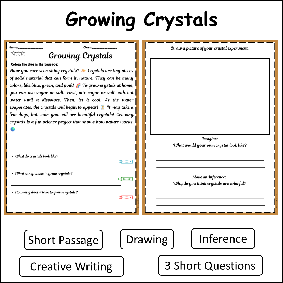 Growing Crystals | Short Reading Comprehension Creative Worksheet