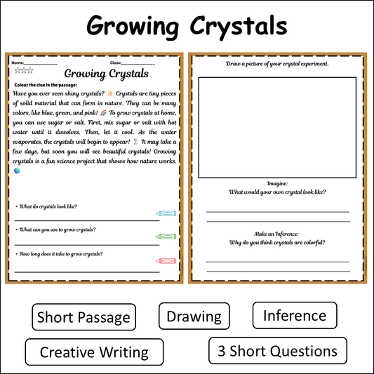 Growing Crystals | Short Reading Comprehension Creative Worksheet
