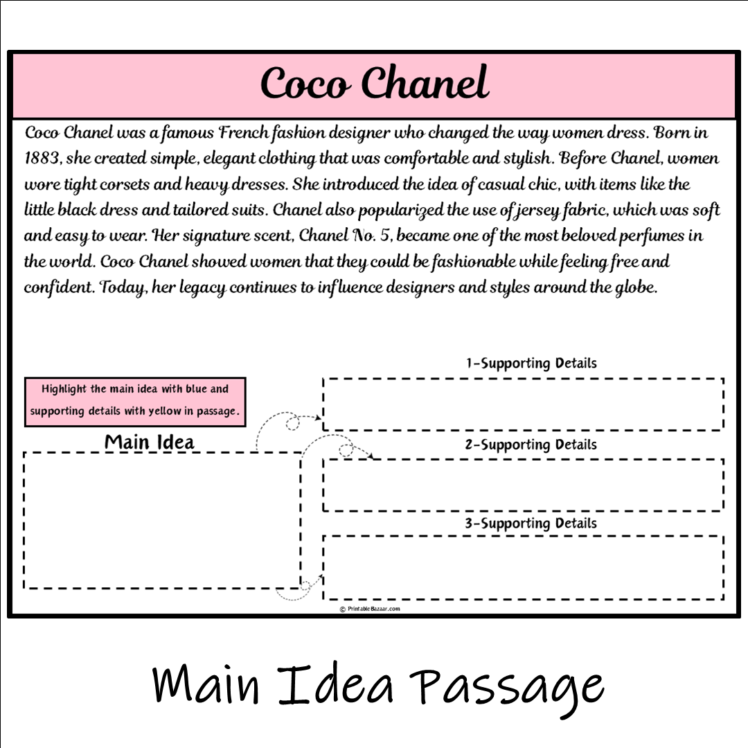 Coco Chanel | Main Idea and Supporting Details Reading Passage and Questions