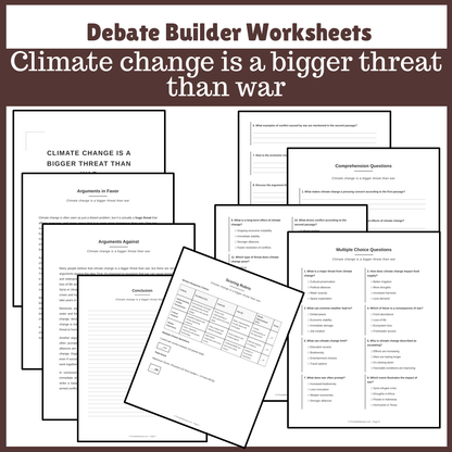 Climate change is a bigger threat than war | Favour and Against Worksheet Printable Activity