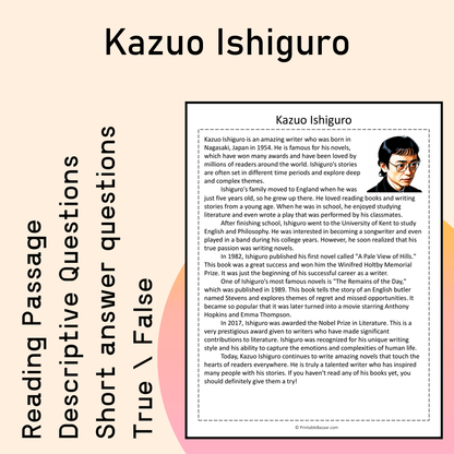 Kazuo Ishiguro | Reading Comprehension Passage Printable Activity