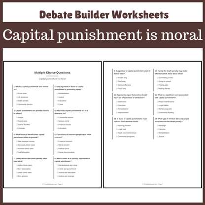 Capital punishment is moral | Favour and Against Worksheet Printable Activity