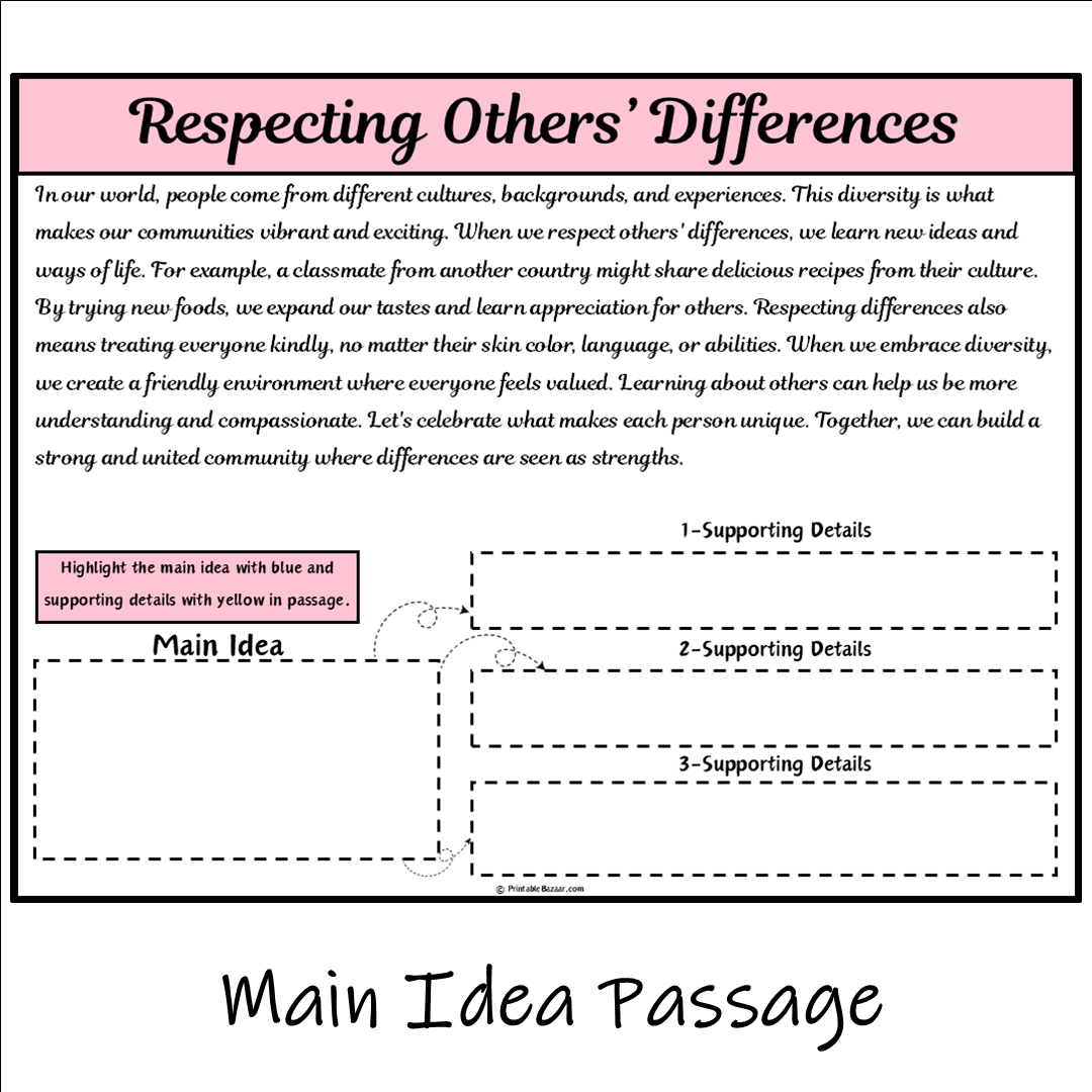 Respecting Others’ Differences | Main Idea and Supporting Details Reading Passage and Questions