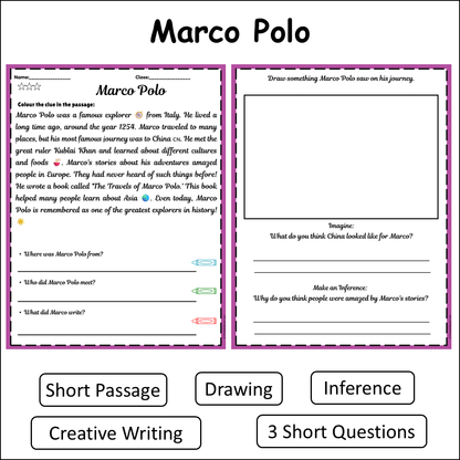 Marco Polo | Short Reading Comprehension Creative Worksheet