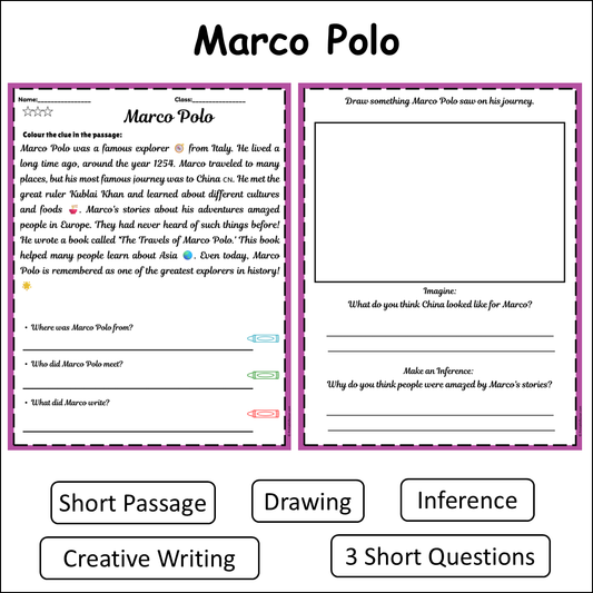 Marco Polo | Short Reading Comprehension Creative Worksheet