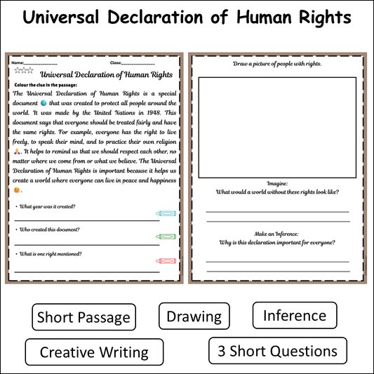 Universal Declaration of Human Rights | Short Reading Comprehension Creative Worksheet