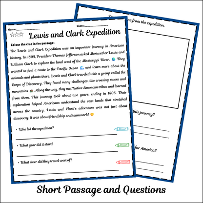 Lewis and Clark Expedition | Short Reading Comprehension Creative Worksheet