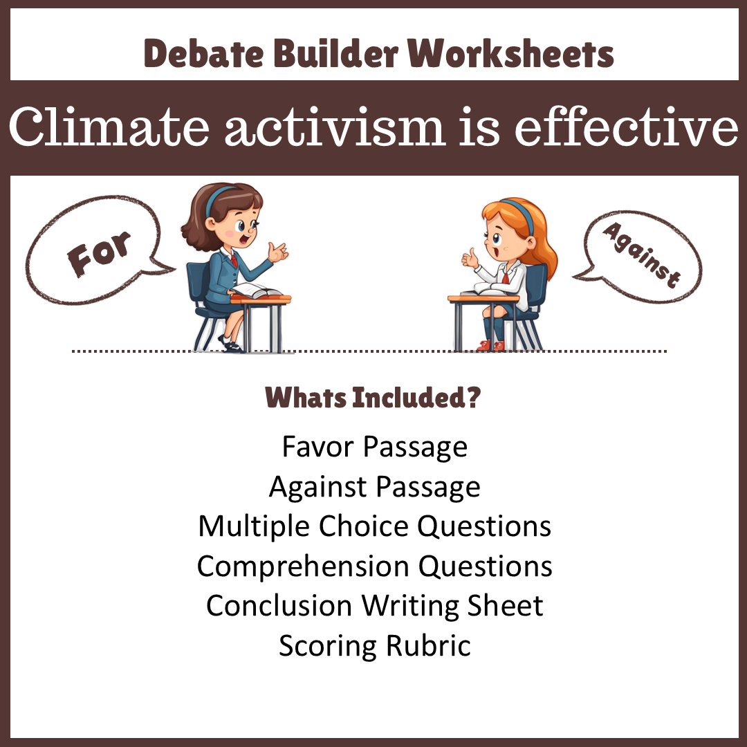 Climate activism is effective | Favour and Against Worksheet Printable Activity