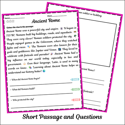 Ancient Rome | Short Reading Comprehension Creative Worksheet