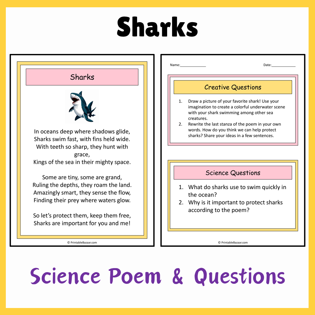 Sharks | Science Poem Reading Comprehension Activity