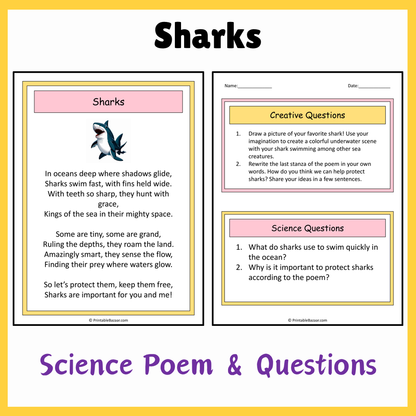 Sharks | Science Poem Reading Comprehension Activity