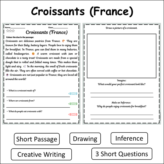 Croissants (France) | Short Reading Comprehension Creative Worksheet