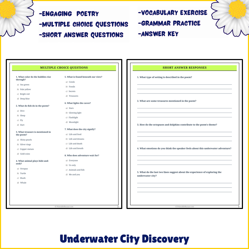 Underwater City Discovery | Poem Grammar Worksheet Printable Activity