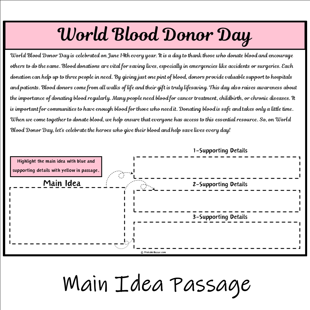 World Blood Donor Day | Main Idea and Supporting Details Reading Passage and Questions