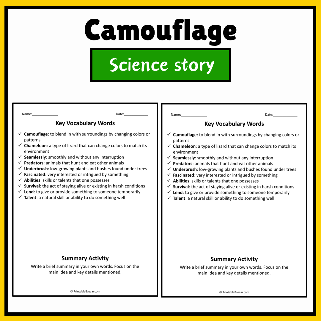 Camouflage | Science Story Reading Comprehension Activity