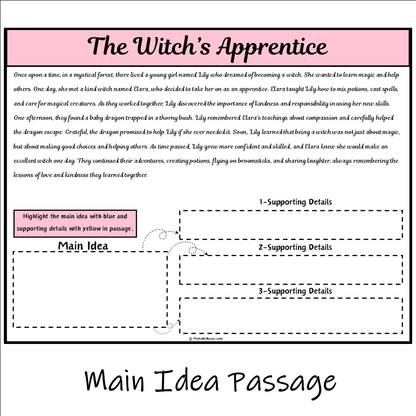 The Witch’s Apprentice | Main Idea and Supporting Details Reading Passage and Questions