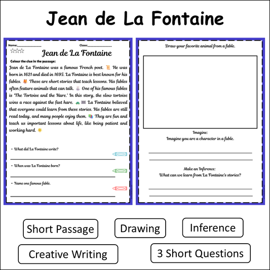 Jean de La Fontaine | Short Reading Comprehension Creative Worksheet