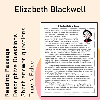 Elizabeth Blackwell | Reading Comprehension Passage Printable Activity
